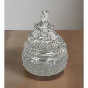 Vintage LE Smith 1930s Crystal Glass Scottish Terrier Powder‎ Jar Container Mint